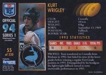 1994 Dynamic Rugby League Series 1 #55 Kurt Wrigley Back